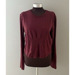 PILCRO Anthropologie Seamed Top Size Large Burgundy Lightweigt Pintuck L/S